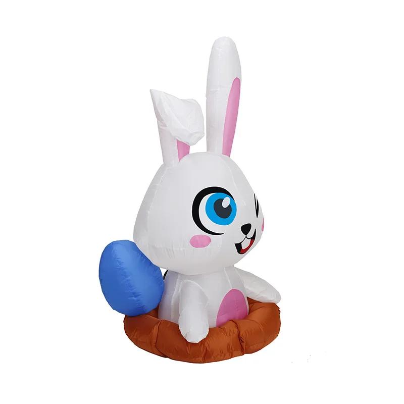 4 FT Happy Easter Bunmy Inflatable Toy For Garden Yard Cartoon Cute Inflatable Rabbit With Lights Outdoor Easter Decoration