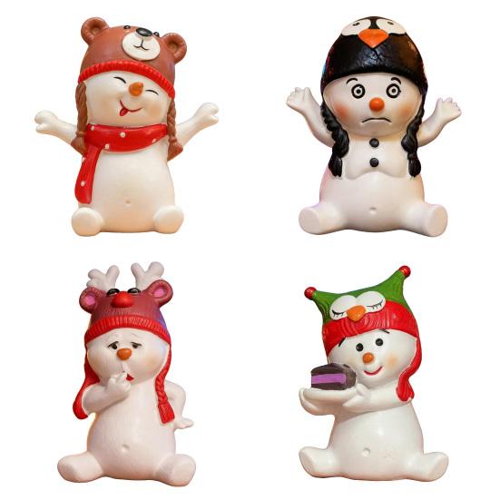 Christmas Snowman Figurine Mini 3" Resin Sitting Snowman Tabletop Decoration for Home Desk Shelf Fireplace Mantle Winter Holiday Party Supplies