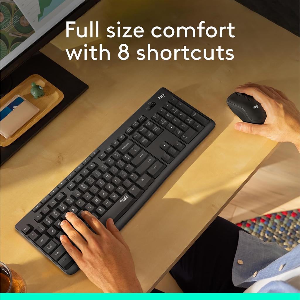 Logitech MK295 Enterprise Light Sound Keyboard and Mouse Set Wireless Bluetooth Office Set Full Size with Wireless 2.4G Receiver