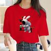 Cotton Spring/Summer Trendy Brand Rabbit Printed Short Sleeve Light Luxury Women's Round Neck Loose Casual Trendy T-shirt