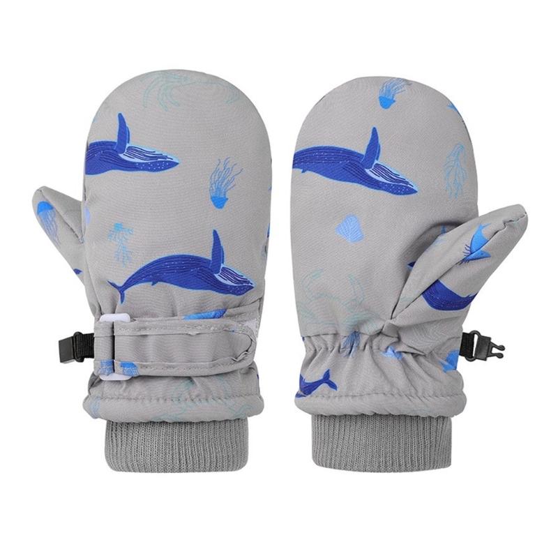 Spritzwasserfeste Fäustlinge Kinderhandschuhe Winddicht Kinder Winter Warm Schneehandschuhe Bedrucktes Walmuster Verdicken Thermofäustlinge