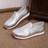 Fashion Comemore Spring Summer Flat Casual Shoes Sliver Gold Slip On Single Shoe Arge Size Soft Leather Round Head Elastic Women's Shoes