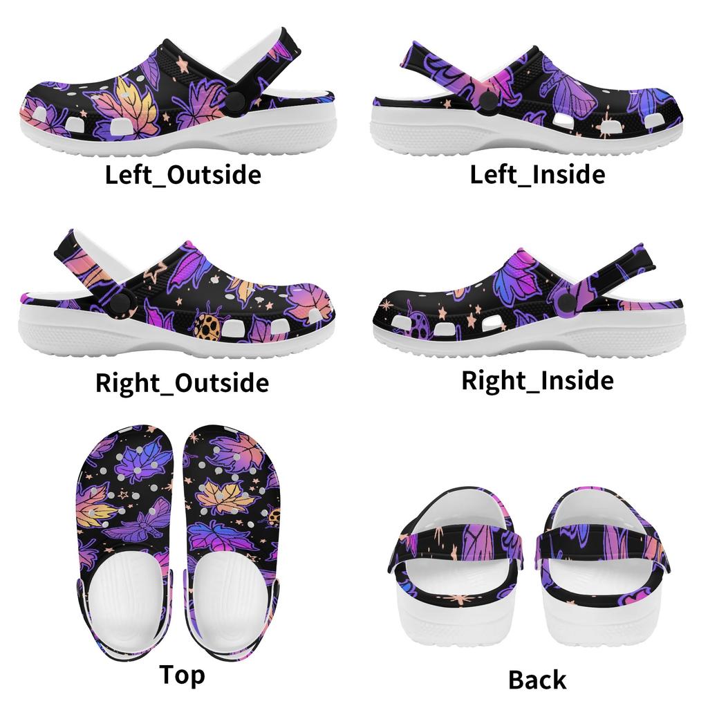 White EVA Clogs with Glow Butterfly Print, Lightweight Slip On Garden Shoes, Breathable Beach Sandals, Indoor Outdoor Slippers for Men Women