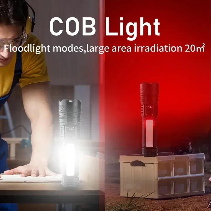 Super Big Flashlight USB Rechargeable Most Strong LED Flash Light Long Range Torch Zoom Outdoor With Digital Power Display