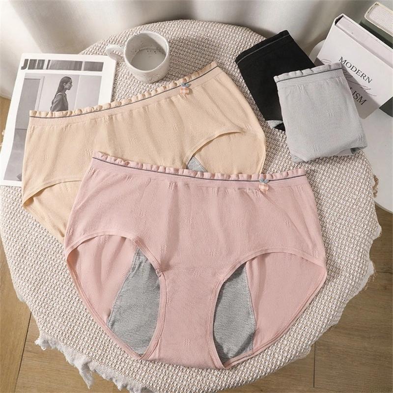 Women's Underwear Breathable Mid-Waist Menstrual Knickers Big Size Panties Period Pants Leak-Proof Briefs