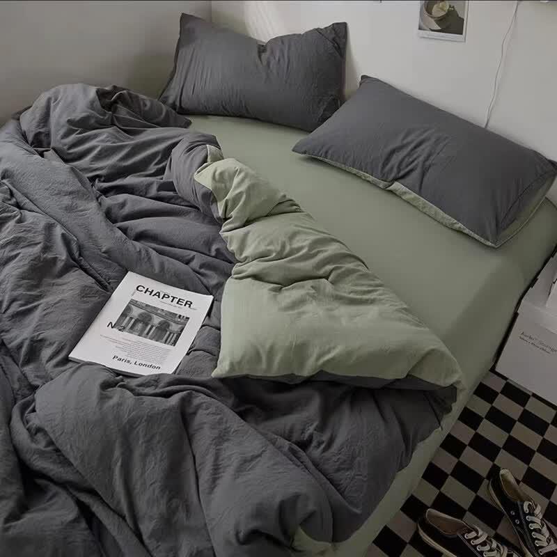 Qingjiufang Skin-friendly Brushed Washed Cotton Solid Color Bedding Set