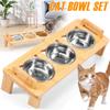 Nachylony zestaw misek dla kota z bambusowymi podwójnymi uchwytami, podwyższone miski dla kota z 3 miskami ze stali nierdzewnej, zdrowy dozownik wody dla zwierząt dla kota psa