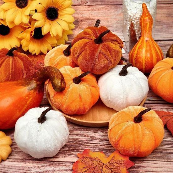 Artificial Velvet Pumpkin Decoration Foam Faux Flocked Pumpkin for Fall Harvest Party Thanksgiving Halloween Home Table Centerpiece