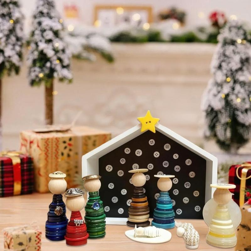 DIY Button Christmas Ornament Kits Christmas Nativity Scene Button Crafts Making Set Religious Christian Gift Adult Kid