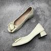 French Square Head Thick Heel Single Shoes Autumn New Mid-heel Professional High Heels Rubber Sole Soft Leather Single Shoes