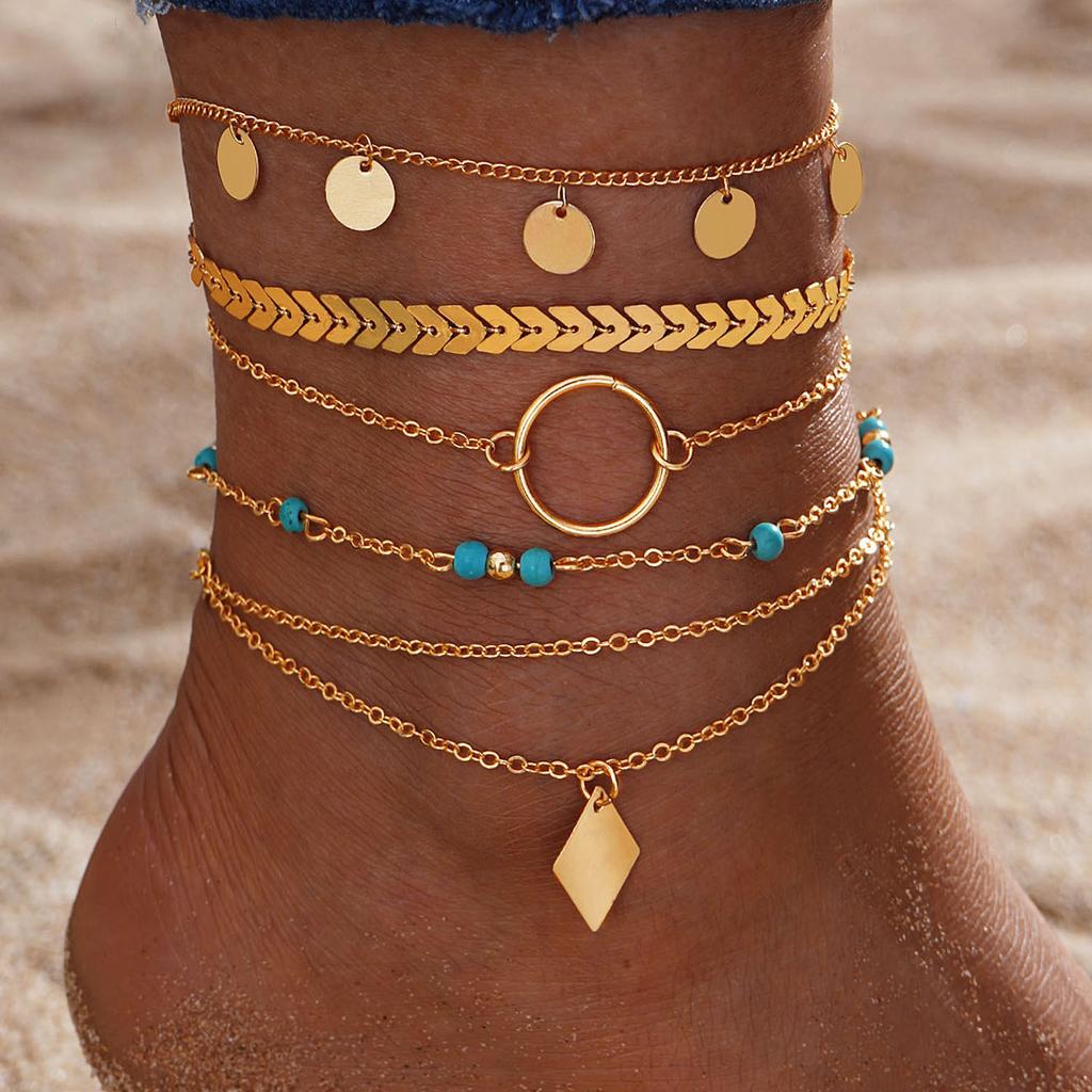 Beach Metal Pineapple Pearl Anklet Set Retro Multi-layer Pendant Anklet Girl Premium Feet