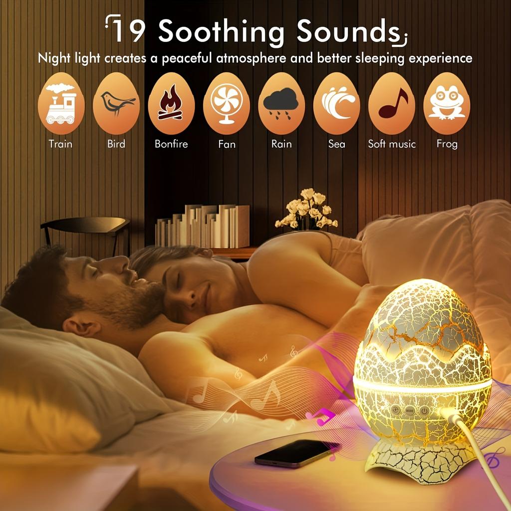 1PC Crack Dinosaur Egg Desk Lamp Ambient Projection Light Nebula Starry Sky Water Ripple Light Remote Control Audio Decorative Night Light
