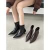 Weiches Leder Schwarze Hohe Absatz Kurze Stiefel Dünner Absatz Spitze 2025 Pendler Französische Skinny Stiefel