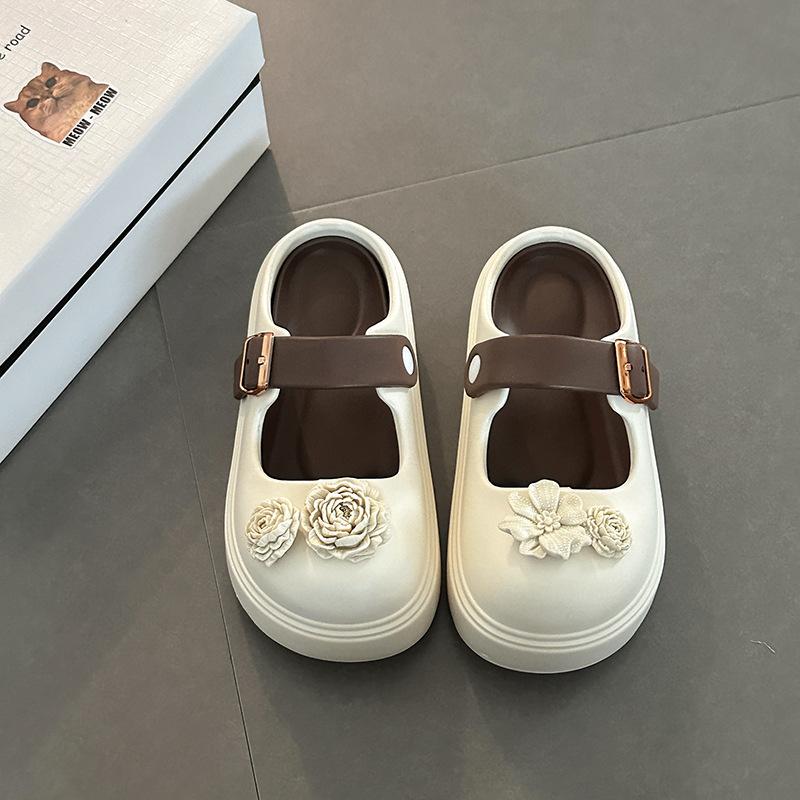 

Fashion cute cartoon thick-bottomed casual cool slippers summer exquisite camellia non-slip bag head slippers 39-40