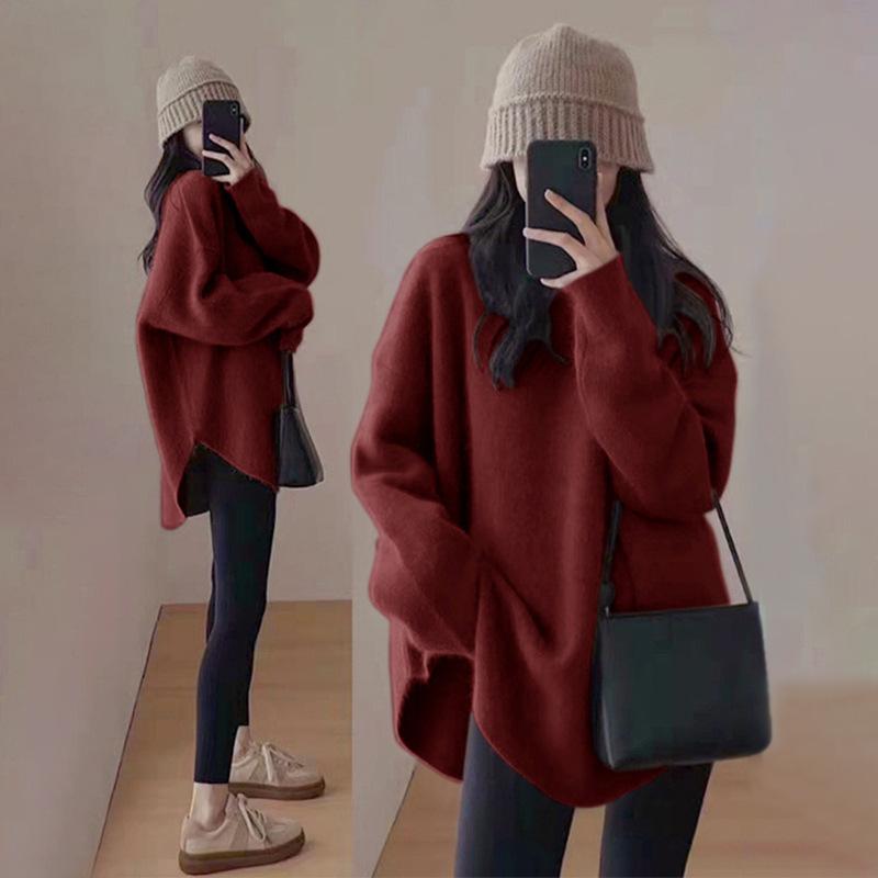 Autumn Winter Round Neck Knit Sweater Loose Lazy Style Design Niche Soft Versatile Pullover Women