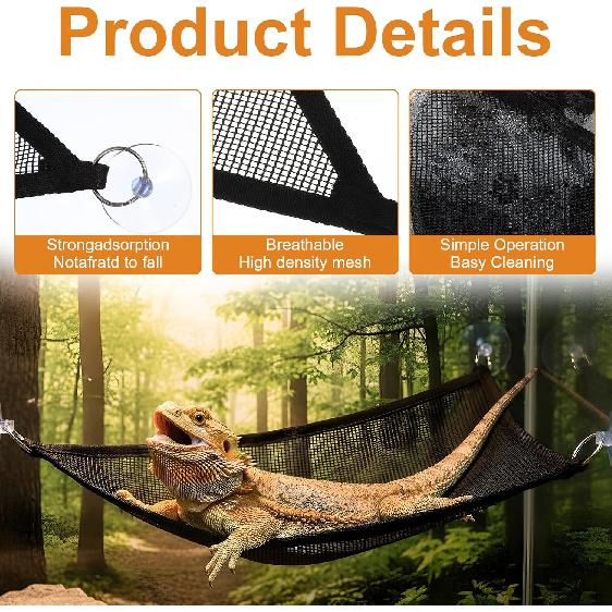 2Pcs Bearded Dragon Hammock, Breathable Mesh Reptile Hammock Lizard Tank Accessories, Triangle Geckos Hammocks for Bearded Dragons, Snakes, and