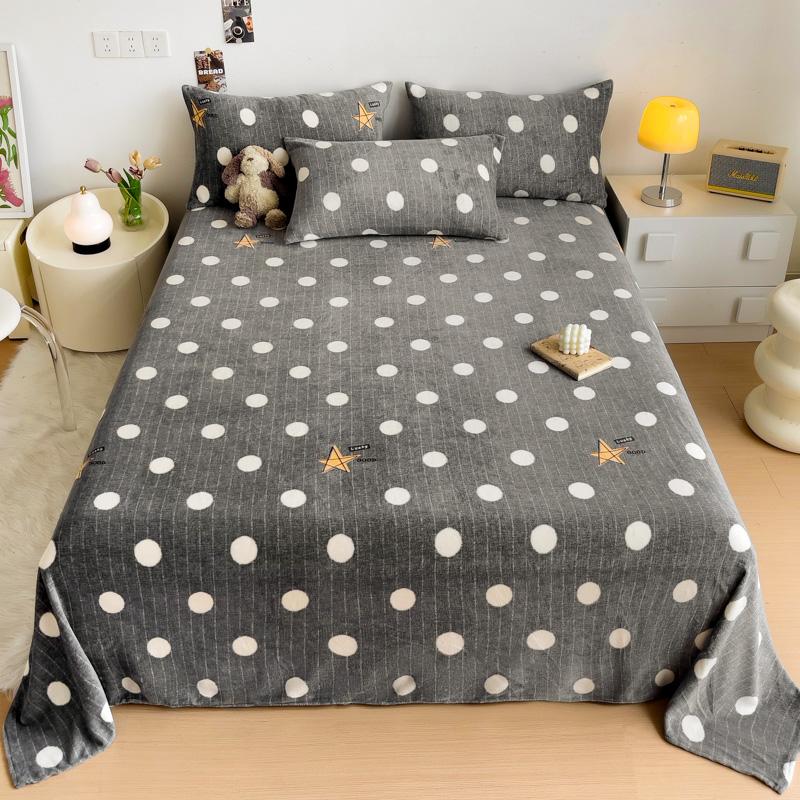 Geometric Plaid Pattern Flannel Bed Sheet Set Super Soft Plush Bed Sheets with 2 Pillowcases Luxury Queen Size Bedding Set