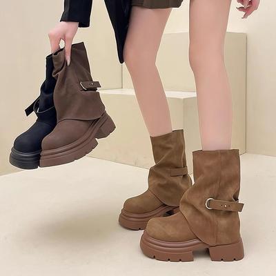 Simple and Versatile Thin Trousers Martin Boots Women's Autumn 2025 New Niche Design Thick-soled Heightening Short Boots
