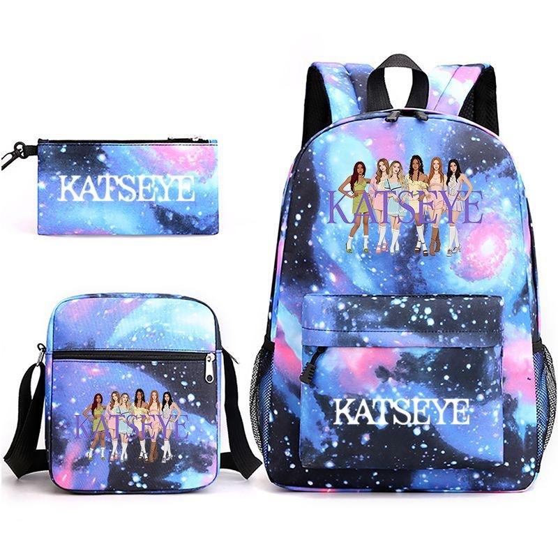 Katseye Kpop Girl Group Print Travel Backpack Laptop School Bag Set of 3, Unisex Large Capacity Daypack