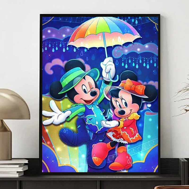 Disney Diamond Painting Mickey and Minnie Romantic Rain Illustration Mosaic Art DIY Cross Stitch Embroidery Set with Full Diamonds - Home Decor Gift