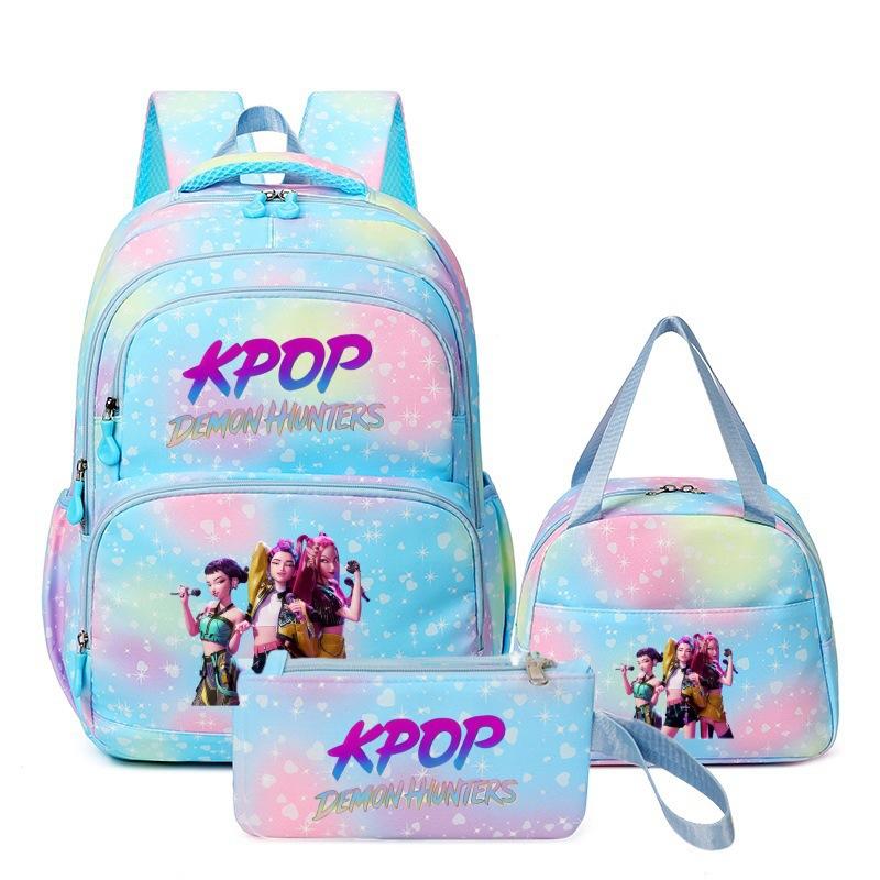 Girls' Group Printed Backpack, Teenage Girl Student Schoolbag, Children'S Large-Capacity Schoolbag Three-Piece Set