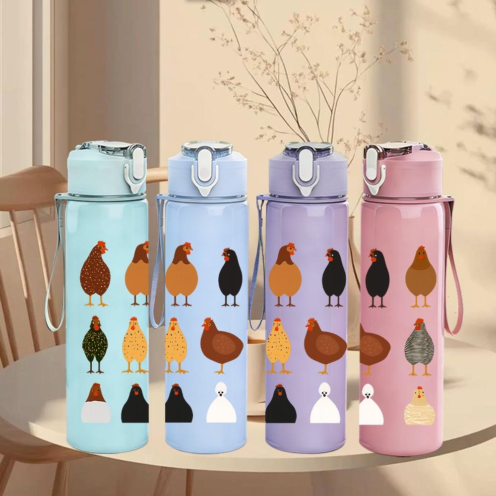 1PC Group Chicken Bird Pattern 750ml Color Plastic Sports Water Bottle Leakproof Flip Straw Lid Suitable for Sports Office Home Use