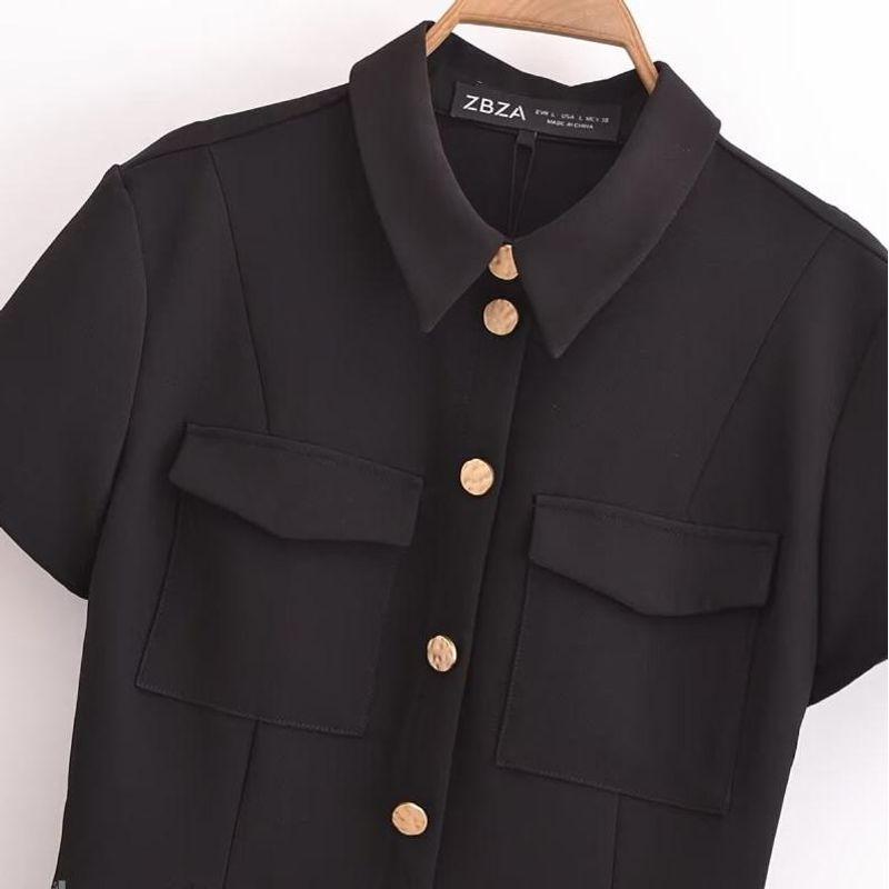Kaslead New Arrival Women's Clothing Fashion Style Fashion Breasted Black Short Sleeve Slim Fit Dress 4387249