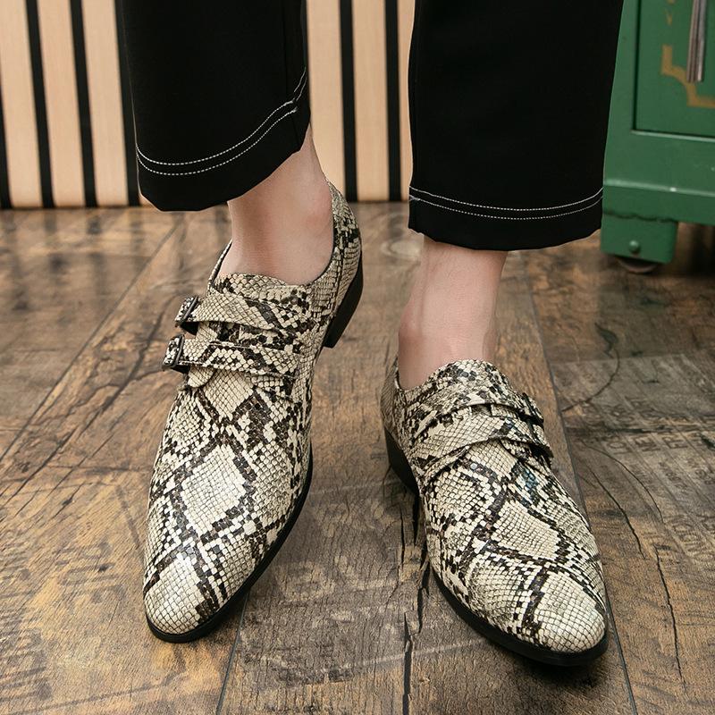 Men's Large Size Buckle Slip-on Snake Print Leather Shoes - Trendy Business and Casual Formal Shoes