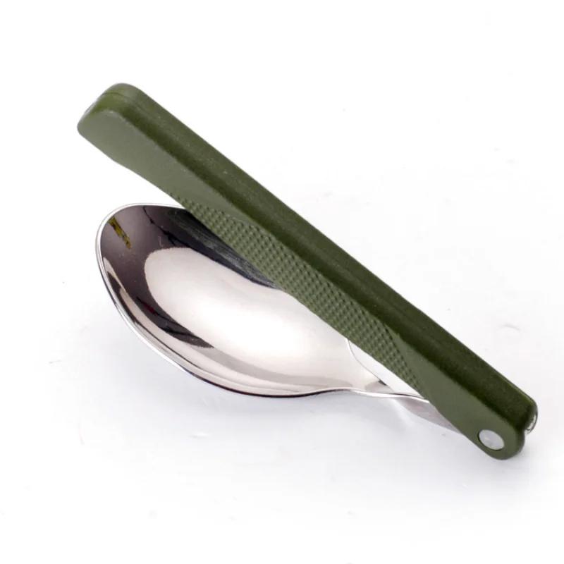 Folding Cutlery Set Fork Knife with Army Green Pouch Survival Camping Bag Outdoor Cutlery Stainless Steel Portable Tableware