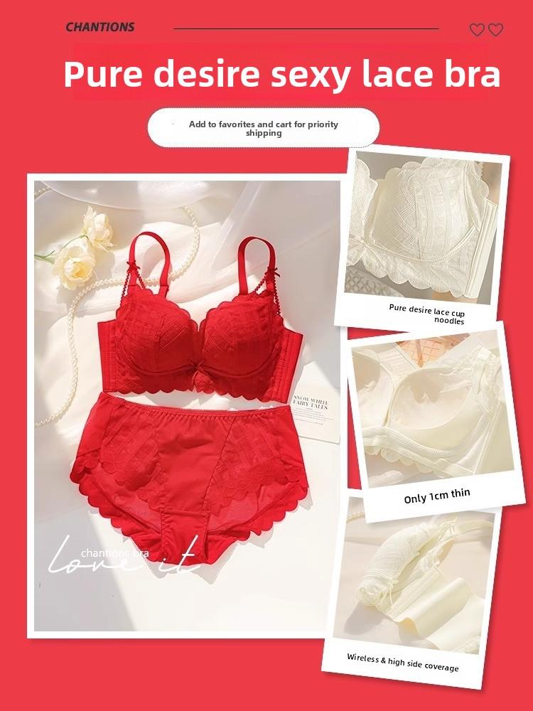 Coquette Lace Petal Soft Support Wireless Bra, Push Up Anti-Sag Side Gathering Small Bust Women Bra