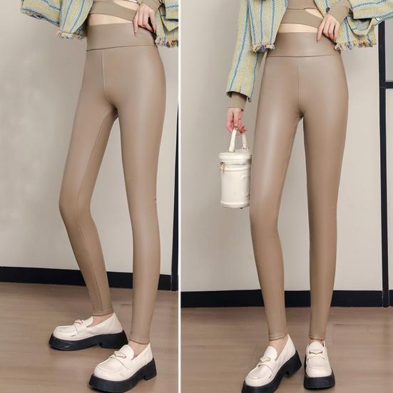 Frauen Leggings Hohe Taille Slim Fit Hip Lift Kunstleder Bottoming