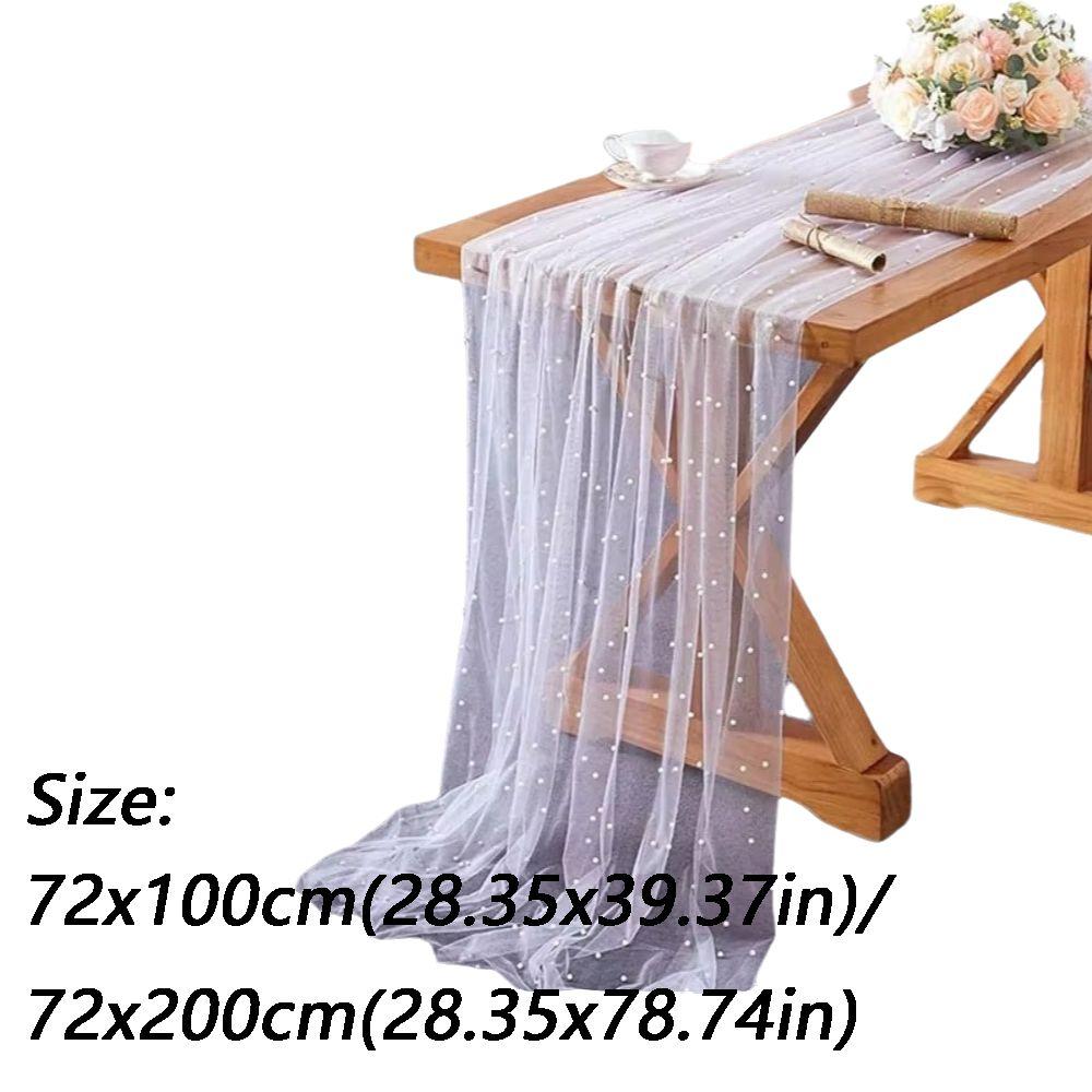 Sheer Drapes Pearl Yarn Table Runner Gauze Mesh Semi Transparent Wedding Tablecloth DIY Pearl Table Cover Dinner Table