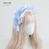 Hand Embroidered Flower Ball Lolita Headdress Original Handmade Lolita Blue White Lace Bow Hair Accessories Headband Top Hat