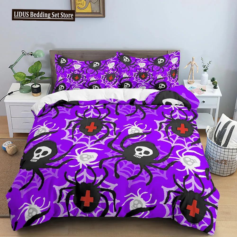 3D Skull Bedding Set Halloween Bats Duvet Cover Skull Polyester Comforter Cover Set Double King Queen Kids Polyester Quilt Cover
