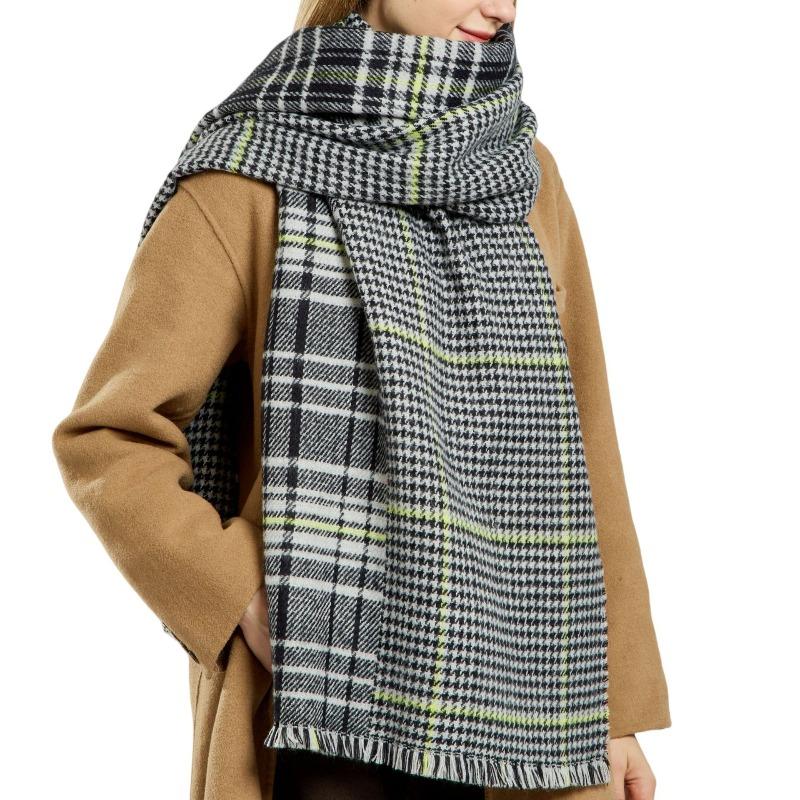 Plaid contrasting color thickened scarf women's imitation cashmere high-end sense versatile warm scarf autumn and winter new scarf