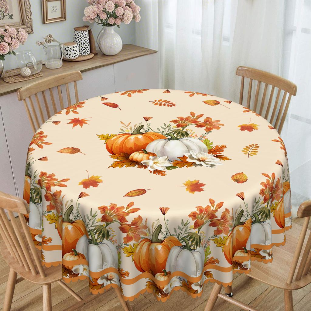 1 Piece, Waterproof And Dirt-Proof Polyester Thanksgiving Tablecloth, Autumn Pumpkin Tablecloth, Suitable For Long And Round Tables