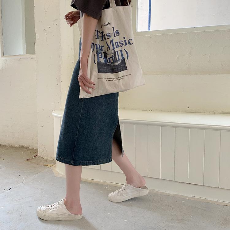 Herbst Und Winter Plus Größe Gerade Damen Schwarz Jeans Rock Zurück Split Hohe Taille Vintage Knöpfe Mittellange Denim Röcke