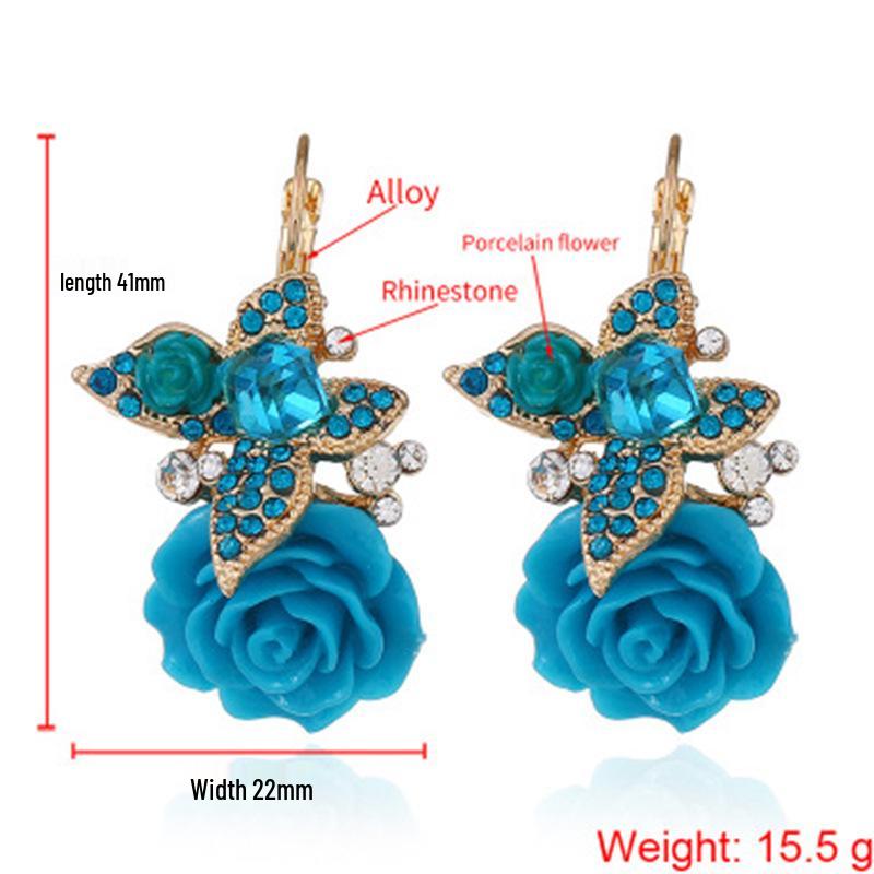 Dowei Etnické Motýlí Květinové Pryskyřičné Růžové Náušnice Klipsy - Retro Styl Dámské Šperky