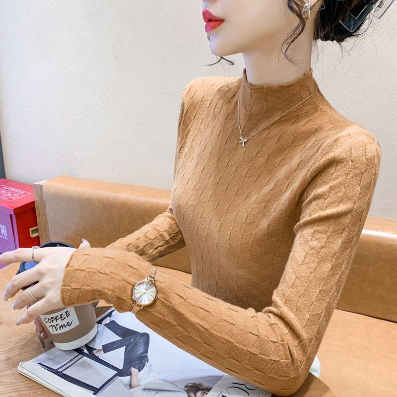 Autumn Winter Bottoming Shirt Women's New Thin Sweater Slim Fit Versatile Close-fitting Half Turtleneck Bottoming Top