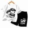 Harajuku Letter Lips Grafikdruck Outdoor Street Kinder T-Shirt und Shorts Sommer Haus Lässiges Outfit Jungen und Mädchen Sportset