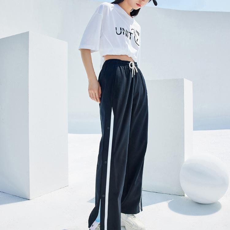 Anta Spodnie sportowe damskie dół Jednolity kolor Logo Luźny krój Proste nogawki Czarny 162227345-2