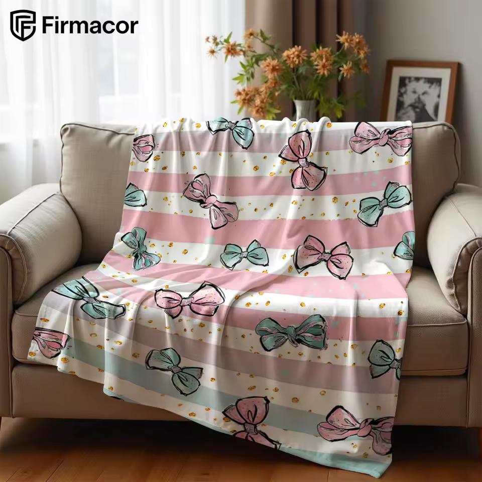 Color Bow Gold Sparkle Lightweight Microfiber Soft Christmas Fleece Blanket Warm Cozy Throw for Sofa Office Travel All Season
