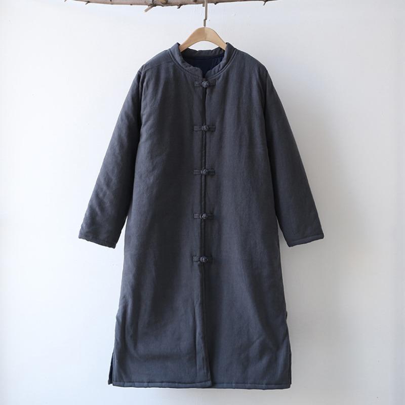 

Зимняя новая хлопково-льняная женская одежда китайский ретро воротник-стойка застежка хлопковая одежда длинная льняная хлопковая одежда One size серый
