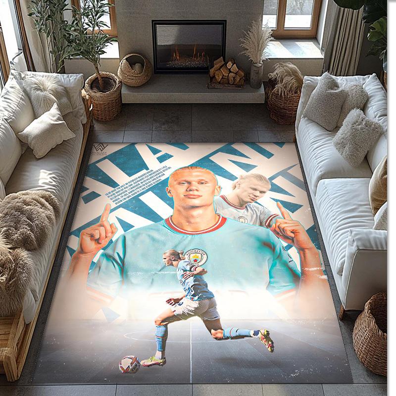Erling Haaland Printed Flannel Area Rug Non Slip Soft Polyester Floor Carpet Indoor Decor Mat for Bedroom Living Room Sofa