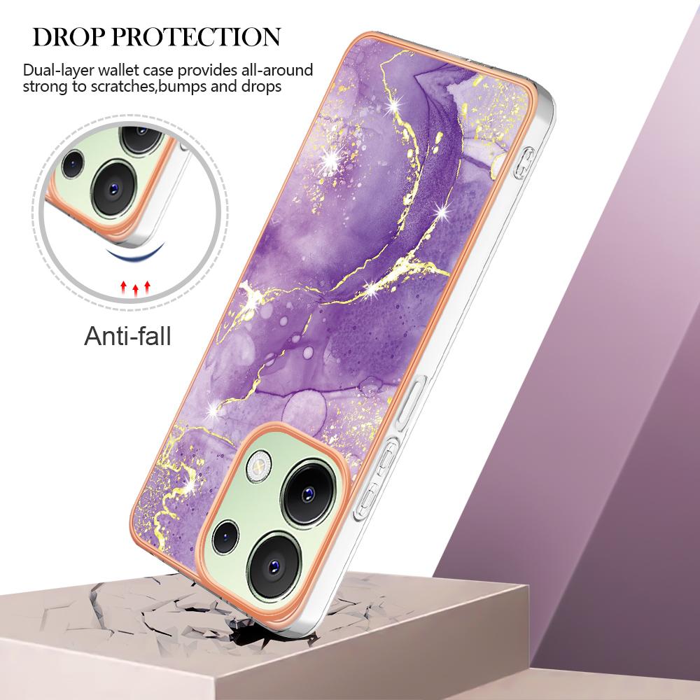 For Xiaomi Redmi Note 13 4G TPU Case with IMD Marble Pattern Electroplated Back Cover