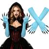 Women's Halloween Witch Long Gloves with Fake Nails - Dark Gothic Stretchy Gloves for Cosplay Party