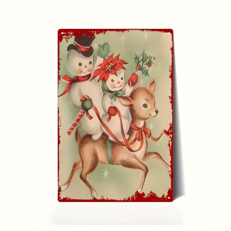 Vintage Merry Christmas Metal Sign, Retro Holiday Wall Decor 20x30cm