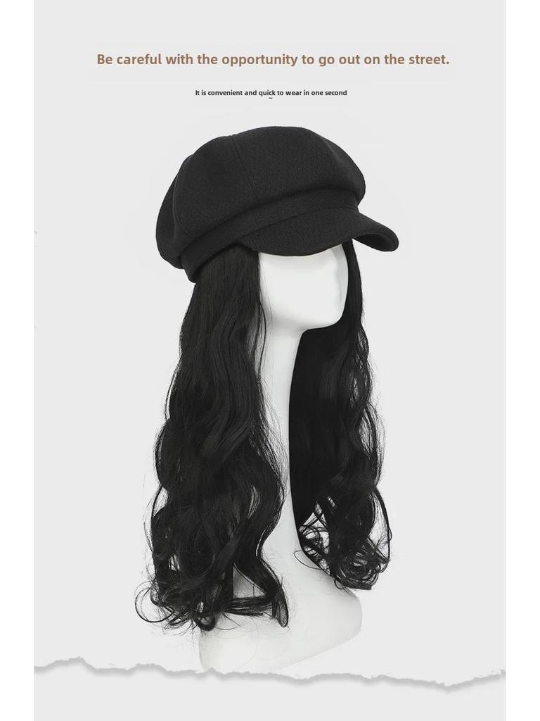 Women's Long Wavy Detachable Hat Wig – Full Head Natural-Look Curly Hair