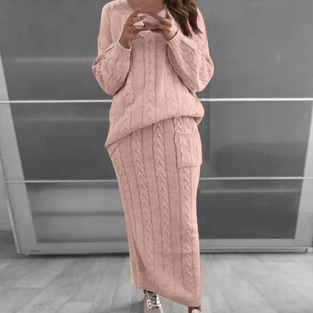 Autumn/Winter Women's Fashionable Cable Knit Floral Sweater Suit Dress Amazon European American Style Knitwear