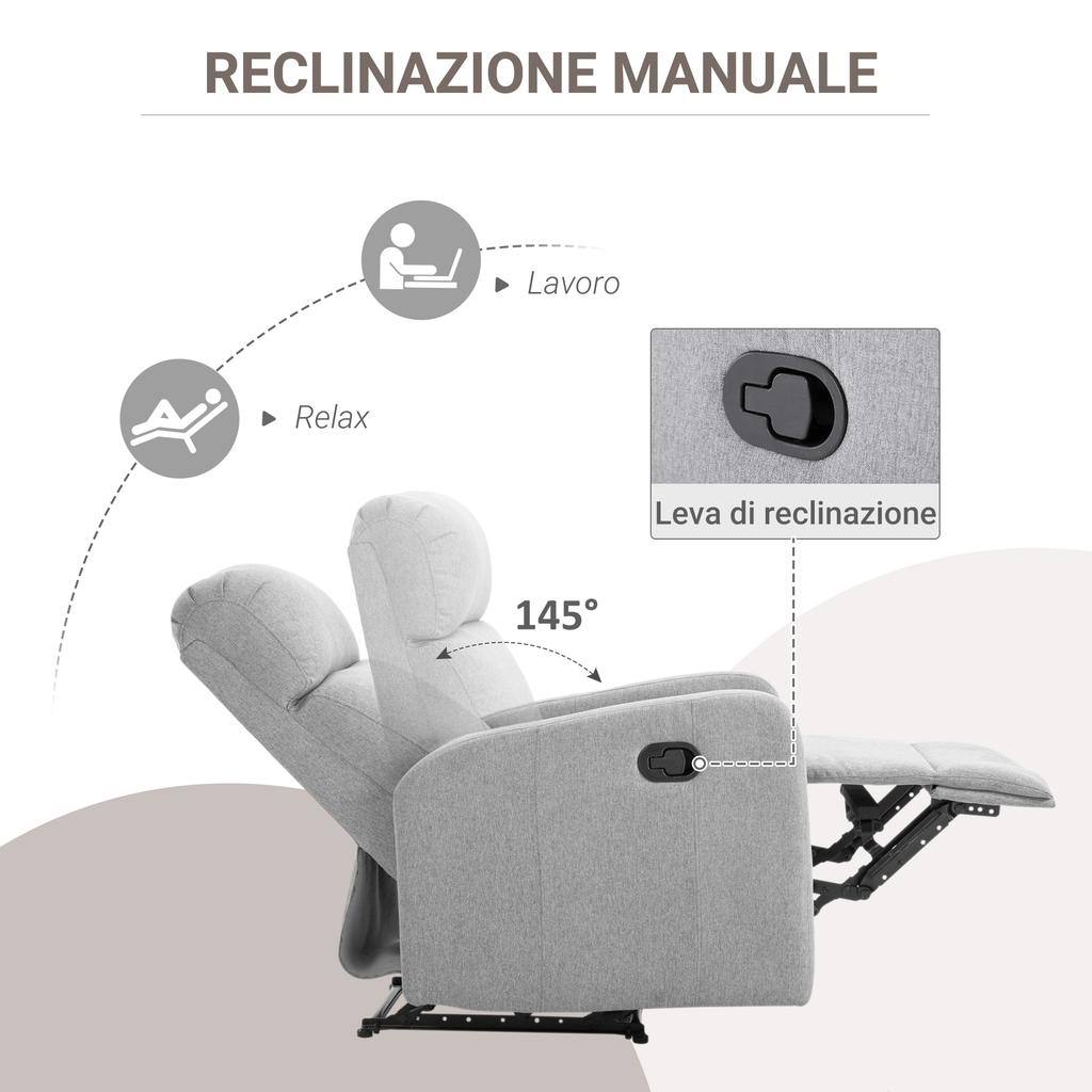 Reclining Relax Armchair Up To 168 Degrees With Footrest 67x83x107 Cm Gray
